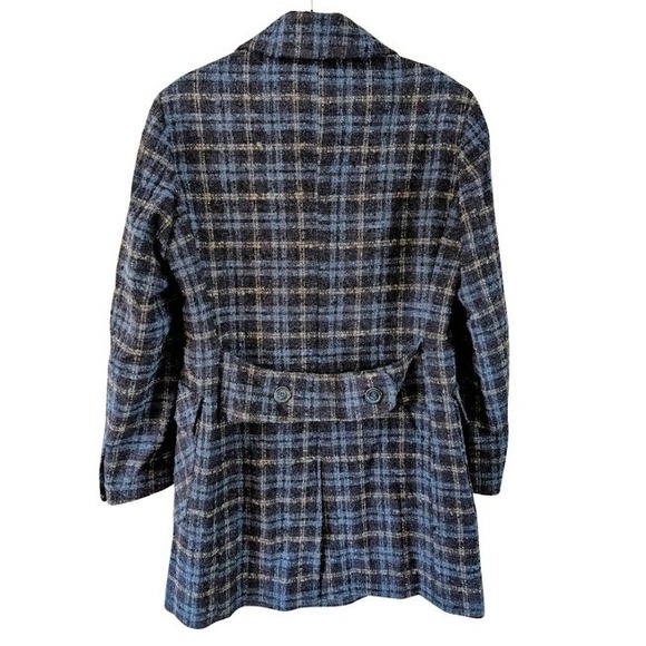 TAKESHY KUROSAWA Men's Blue Plaid Double Breasted Wool Blend Coat Size IT48/US - Picture 2 of 8